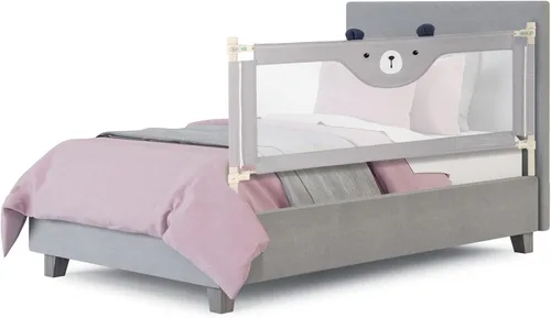 Miniatura 13 de BABY JOY Riel de cama para niños pequeños, 77 pulgadas, extra largo, altura ajustable y plegable, protector de riel de cama de bebé con malla Gris