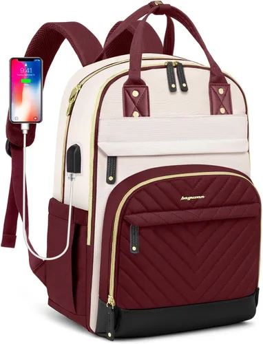 Miniatura 24 de Mochila para laptop para mujer, mochila de viaje de trabajo de 15.6 pulgadas con cargador USB, mochila universitaria impermeable, mochila