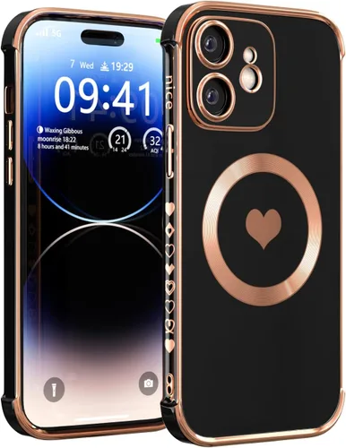 Funda magnética para iPhone 12 para mujeres y niñas, compatible con magnética, suave y de lujo para iPhone 12, funda de teléfono [cuatro parachoques