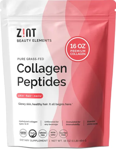 Zint Polvo de péptidos de colágeno: certificado Paleo y Keto, hidrolizado de colágeno granulado tipo I y III para una mayor absorción, proteína