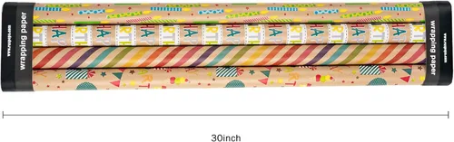 Miniatura 6 de RUSPEPA Papel de Regalo Kraft - Diseño Colorido de Envoltura de Cumpleaños - 4 Rollos - 30 pulgadas x 10 pies por rollo Cumpleaños coloridos