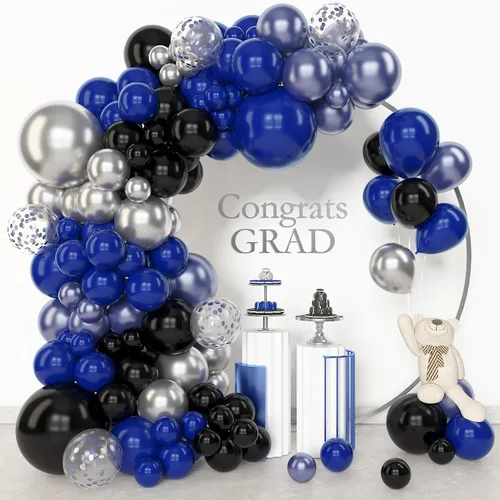 Miniatura 27 de Amandir Kit de arco de guirnalda de globos azul polvoriento, 153 piezas, diferentes tamaños de 18, 12, 10, 5 pulgadas, globos de látex azul blanco
