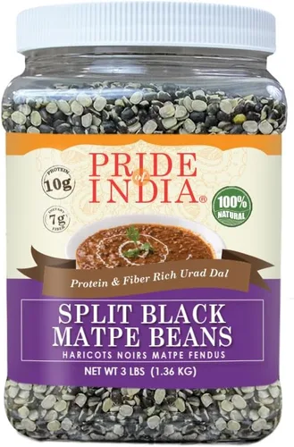 Pride Of India - Frijoles de Matpe de Grama Negra Dividida de la India - Riqueza en Proteínas y Fibra Urad Dal, Frasco de 3 Libras