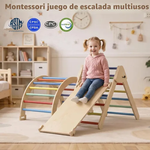 Miniatura 3 de Juego de Triángulo Pikler Grande, Juguetes de Escalada para Niños Pequeños 7 en 1 para Interiores, Juego de Escalada Montessori de Madera con Arco