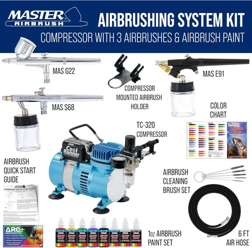 Miniatura 2 de Master Airbrush KIT-SP19-20 juego de pintura con sistema vaporizador con compresor estándar (11 elementos)