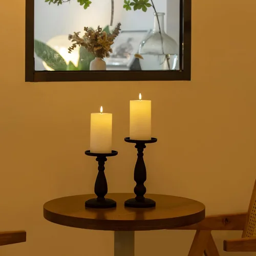 Miniatura 5 de volnyus Juego de 2 velas blancas sin llama (3 x 6 pulgadas), velas LED parpadeantes de cera que funcionan con pilas con temporizadores de control
