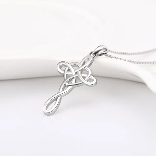 Miniatura 44 de YFN Collar de cruz de plata de ley 925 con nudo celta cruz infinito corazón amor colgante collar de 18 pulgadas