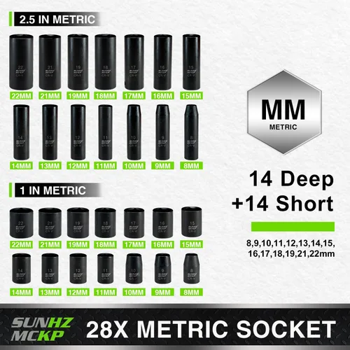 Miniatura 2 de SUNHZMCKP Juego de llaves de impacto de 3/8" de accionamiento, 52 piezas SAE estándar (5/16-3/4 pulgadas) y métricas (8-22mm) de 6 puntos poco