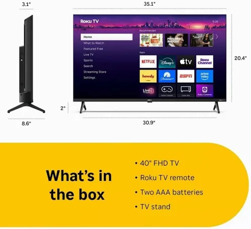 Miniatura 3 de Roku Hiro TV 40 pulgadas 1080p Full HD Smart TV con Dolby Audio para transmisión, LED Direct Lit, con Wi-Fi, Bluetooth, 3X puertos HDMI - H40C3C4