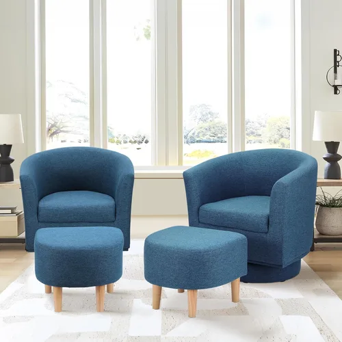 Miniatura 16 de DAZONE Silla giratoria con otomana, modernas sillas de barril de 360° para sala de estar, dormitorio, cómoda silla de lectura tapizada para bañera