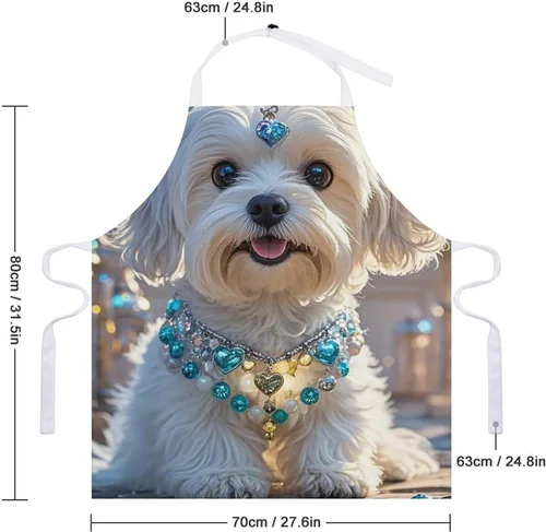 Miniatura 2 de Delantal personalizado para perro maltés adulto, delantal de cocina para mujer y hombre, delantal ajustable con bolsillo para hornear, hacer