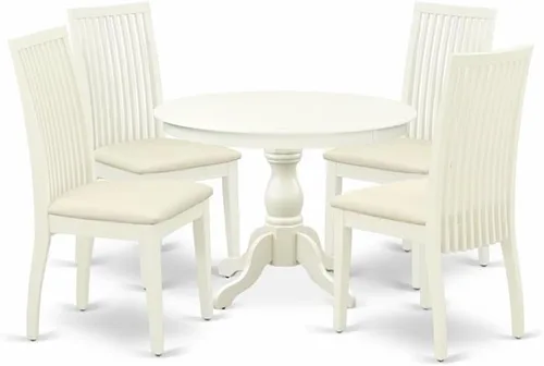 Miniatura 11 de East West Furniture HBIP3-LWH-C Hartland - Juego de comedor de 3 piezas para espacios pequeños, contiene una mesa redonda con pedestal y 2 sillas