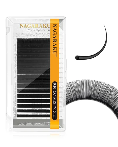 Miniatura 248 de NAGARAKU Extensiones de pestañas, pestañas individuales, 0.05mm, rizo D, 15mm, clásico, negro mate, suave, natural, profesional, 16 filas, 0.05-D