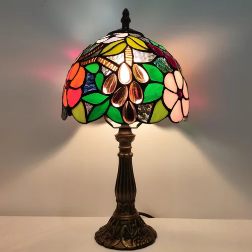 Miniatura 2 de Lámpara de Mesa Tiffany de 3 Vías Estilo Tiffany Lámpara de Escritorio Pequeña Lámpara de Vidrio Emplomado Luz Antigua Lámpara de Mesita de Noche