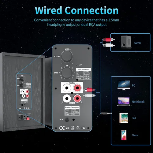 Miniatura 4 de BESTISAN Altavoces de estantería alimentados de 4 pulgadas con graves profundos, altavoces de monitor de estudio Bluetooth 5.0, altavoces de audio