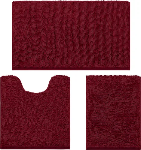 Miniatura 15 de HOMEIDEAS Juego de 3 alfombras de baño, ultra suaves, antideslizantes, absorbentes, de chenilla, juego de alfombrillas de baño para inodoro (beige)
