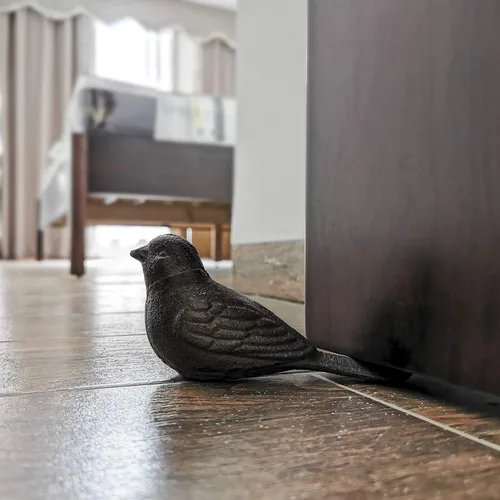 Miniatura 7 de Tope de puerta decorativo para piso, lindo pájaro de hierro fundido resistente, tope de puerta de granja, paquete de 2 topes de puerta de cuña