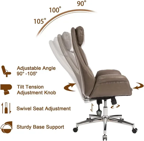 Miniatura 4 de Glitzhome Mid-Century - Silla de oficina giratoria ajustable de piel sintética con respaldo alto, silla de trabajo ajustable con soporte lumbar