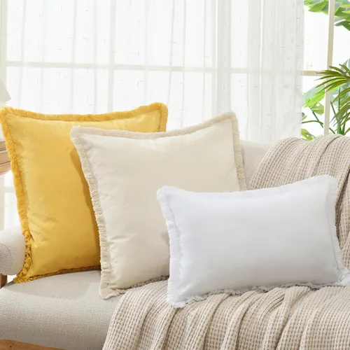 Miniatura 3 de ZWJD Juego de 2 fundas de almohada de 16 x 16 pulgadas, color beige, con flecos, de algodón, decorativas, cuadradas, para sofá, cama, sala de estar
