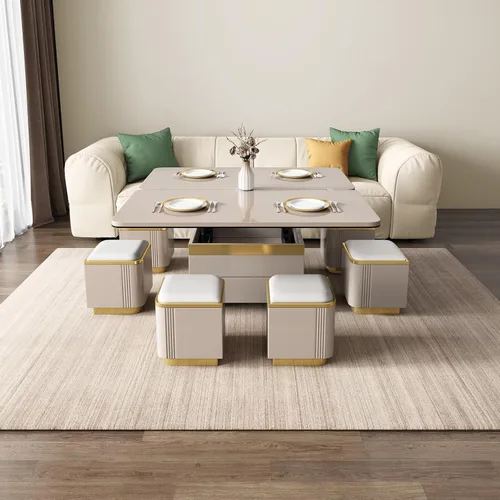Miniatura 9 de Guyii Mesa de centro elevable con taburetes de almacenamiento, mesa central 3 en 1, altura ajustable, mesa plegable para sala de estar, ahorro