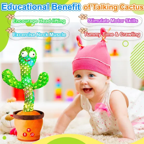 Miniatura 5 de Juguetes recargables para bebés, juguete de cactus que habla y baila para bebé, volumen ajustable, canto, imitación, repetición, juguetes infantiles