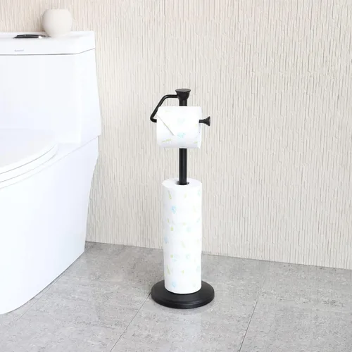 Miniatura 9 de ZCCZ - Soporte de papel higiénico independiente con reserva, dispensador de almacenamiento de papel de baño para 5 mega rollos, organizador negro