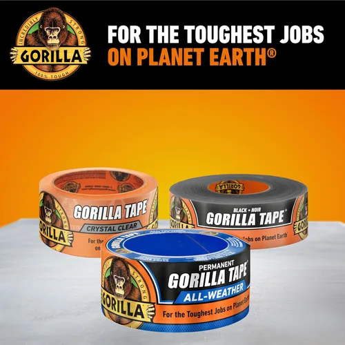 Miniatura 9 de GORILLA - Cinta adhesiva para todo tipo de clima, negra, 1.88 pulgadas x 25 yardas (paquete de 25) - Cinta impermeable resistente a los rayos UV y a