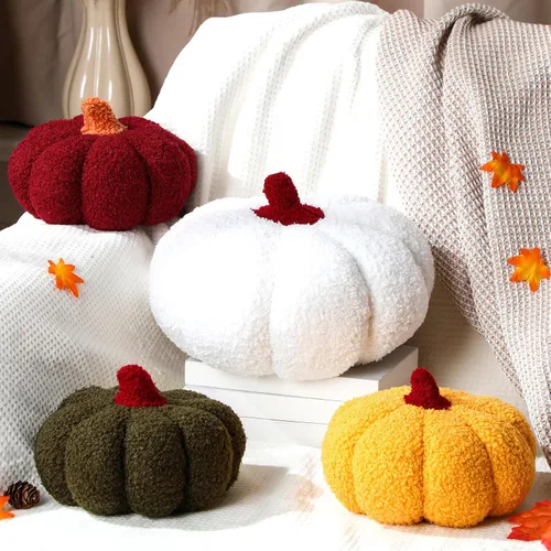 Miniatura 8 de Kajaia 4 almohadas de otoño decorativas de calabaza de Acción de Gracias, almohada de otoño de 11 pulgadas, 7 pulgadas, cojín 3D de Acción de Blanco