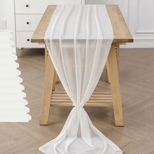 Miniatura 27 de Paquete de 2 caminos de mesa de gasa de 10 pies de 29 x 120 pulgadas, camino de mesa romántico transparente para boda, fiesta de cumpleaños