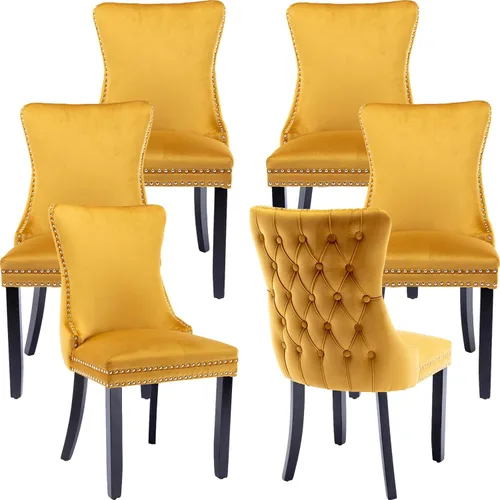 Miniatura 88 de Velvet Dining Chairs Set of 2, Tufted High Chairs with Nailhead Trim, Pull Ring, Black Solid Wood Legs, Elegant Upholstered Accent Chairs for Dining
