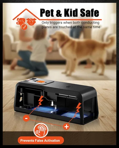 Miniatura 5 de Trampas eléctricas para ratas y ratones para el hogar, eliminación instantánea de 2800 V, diseño cerrado seguro para mascotas, limpieza sin