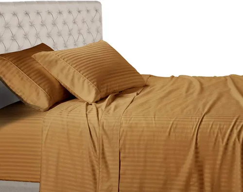 Miniatura 6 de Royal Hotel Bedding Sábanas a rayas de 600 hilos, juego de sábanas de 4 piezas, 100% algodón, rayas de satén, bolsillo profundo, tamaño Queen, azul