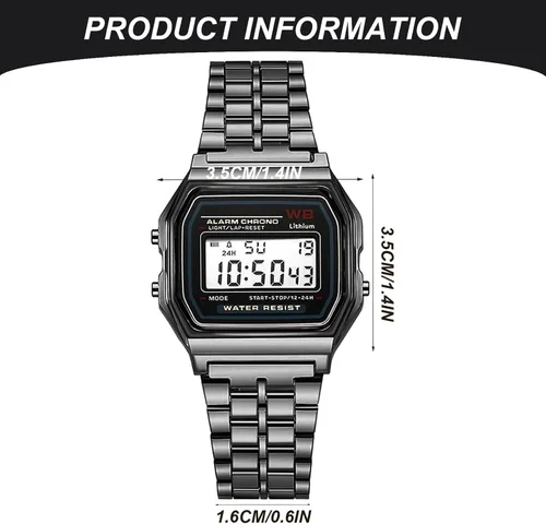 Miniatura 5 de Reloj digital, reloj deportivo LED F91W - Reloj electrónico ajustable con correa de acero para negocios