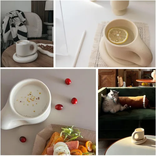 Miniatura 4 de WENSHUO Taza de Café Graciosa y Divertida, Taza y Platillo de Noveldad Linda, Crema Mate, 9 oz (Crema Mate)