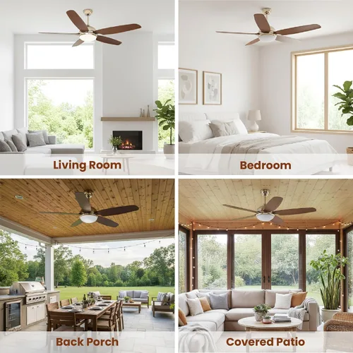 Miniatura 9 de Ventilador de techo de 52 pulgadas con luces y control remoto, moderno ventilador de techo de madera con motor de CC silencioso, 5 cuchillas