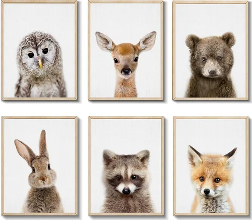 Miniatura 9 de EPHANY Pósteres y Impresiones de Animales de Safari para Bebés, Pintura sobre Lienzo para Guardería, Arte de Pared con Elefante, Tigre, Ciervo, Oso