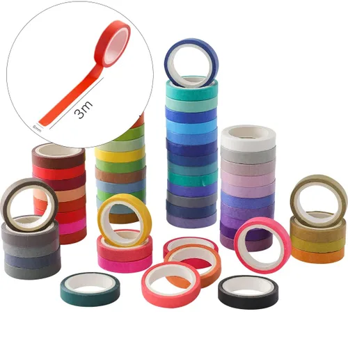 Miniatura 4 de 60 Rollos de Cinta Washi de 8mm de Ancho y 3.05m de Largo, Cintas Adhesivas Básicas de Color Sólido Arcoíris para Artes, Regalos para Niños, Diarios