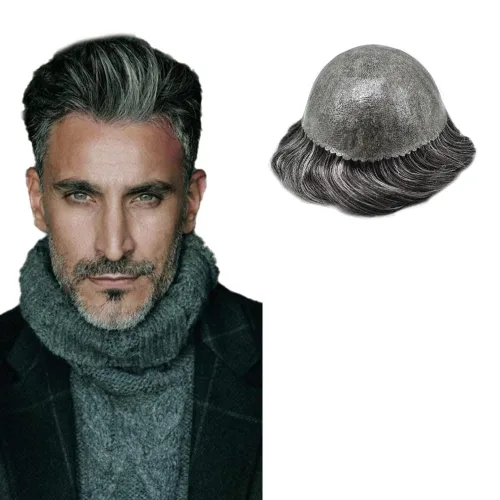Miniatura 76 de Toupee para hombres pieza de pelo suave poli piel real sistema de cabello humano para hombre tupé durable PU piezas de pelo para hombres reemplazo