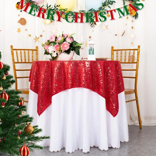 Miniatura 14 de ShinyBeauty Mantel Cuadrado Pequeño de 36 x 36 Pulgadas Mantel de Lentejuelas Azul Bebé Cubierta de Mesa con Purpurina Superposición Cuadrada