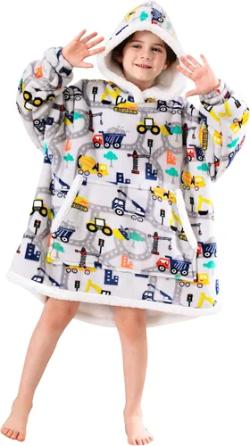 Sudadera Manta, Manta Vestible de Vellón Sherpa para Niños, Manta con Capucha de Franela Afelpada, Regalo de Sudadera con Bolsillo Gigante