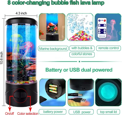 Miniatura 2 de Toycol Lámpara de Medusas Burbuja, Lámpara Nocturna LED de 8 Cambios de Color, Lámparas de Tanque de Acuario de Estado de Ánimo para Adultos Niños