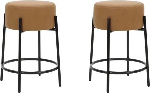 Miniatura 8 de Nathan James Isaac 24" Taburete de bar sin respaldo moderno con asiento acolchado y tapizado redondo y base de metal de mediados de siglo, PU marrón