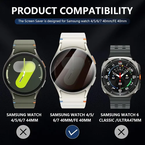 Miniatura 2 de Suoman Paquete de 4 protectores de pantalla de privacidad para Samsung Galaxy Watch 6/7/FE de 1.575 pulgadas, antiespías, dureza 9H, película