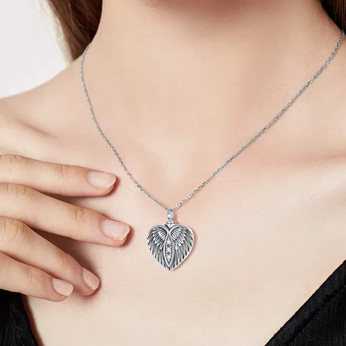 Miniatura 5 de Collar con urna de corazón con forma de alas de ángel, collar de cenizas y cremación