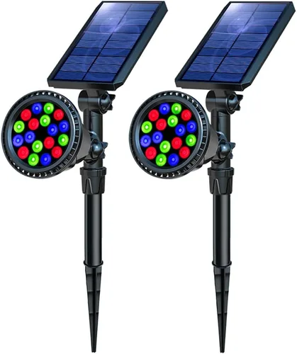 Miniatura 14 de Focos solares para exteriores, focos solares brillantes para paisaje, impermeables, 18 LED, 2 en 1, luz de bandera con energía solar, luces