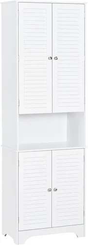 Miniatura 10 de HOMCOM Armario de almacenamiento alto y estrecho para baño con puertas y estantes ajustables, gabinete de lino independiente con 2 armarios