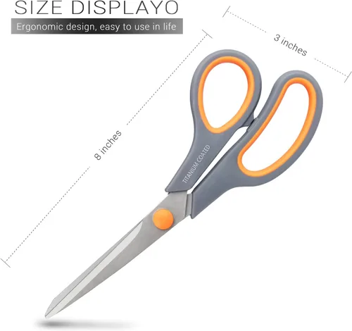 Miniatura 2 de Tijeras multiusos de 8 pulgadas con revestimiento de titanio, tijeras afiladas resistentes para diestros o zurdos, asas de agarre cómodo para Gris
