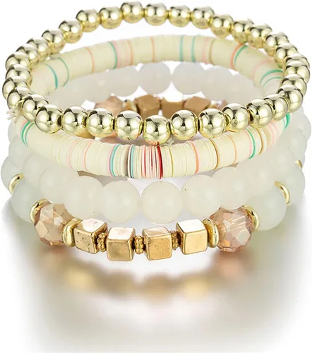 Miniatura 3 de Pulseras apilables de cuentas para hombre y mujer juego de pulseras elásticas multicapa joyería multicolor reloj de correa de cuero para hombre