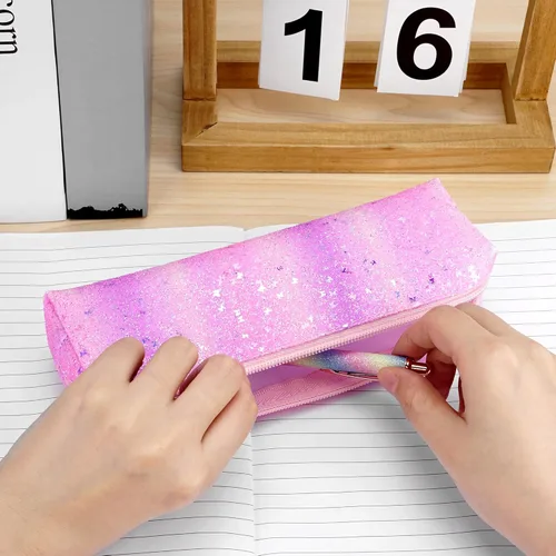 Miniatura 5 de Estuche para lápices con purpurina, estuche para lápices, bolsa portátil para bolígrafos con cremallera, bolsa de almacenamiento, bolsas de Rosa