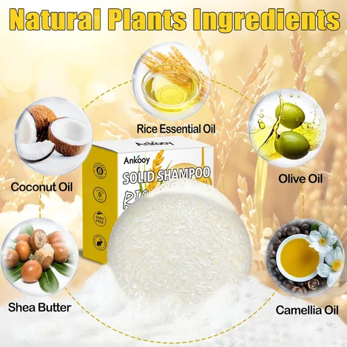 Miniatura 2 de ANKOOY Paquete de 2 barras de champú de agua de arroz, barras de champú de arroz para el crecimiento del cabello, champú para cabello seco, jabón